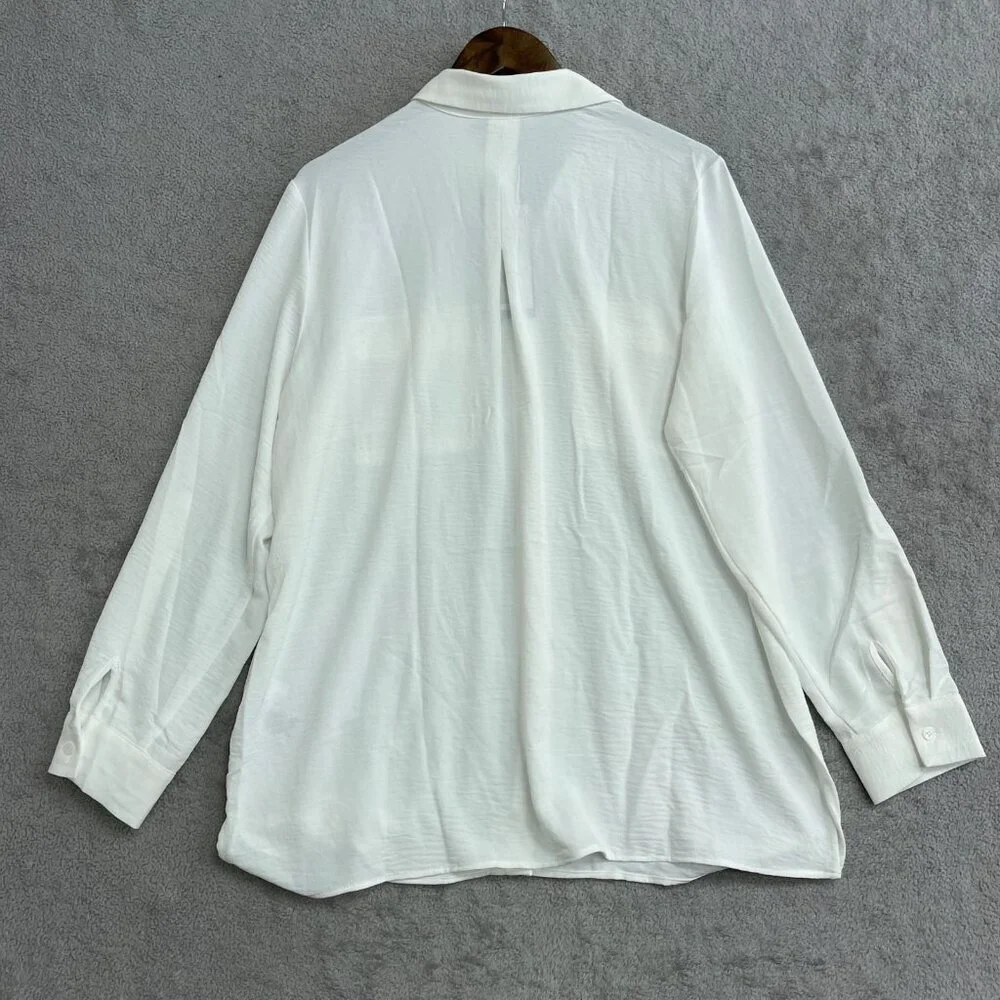 Hilary Radley Women's L Ivory Long Sleeve Button-Down Shirt 100% Polyester M0415 - Picture 6 of 13